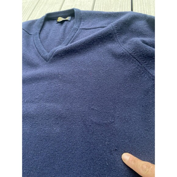 Brooks Brothers Sweater Mens 42 Navy Blue V-Neck 100% Lambswool Made in England - Picture 7 of 13